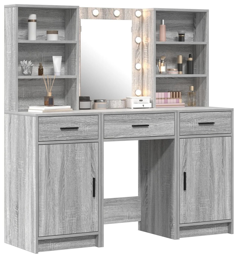 Conjunto de Mesa de Maquilhagem 3 Peças vidaXL Cinzento Sonoma em Made