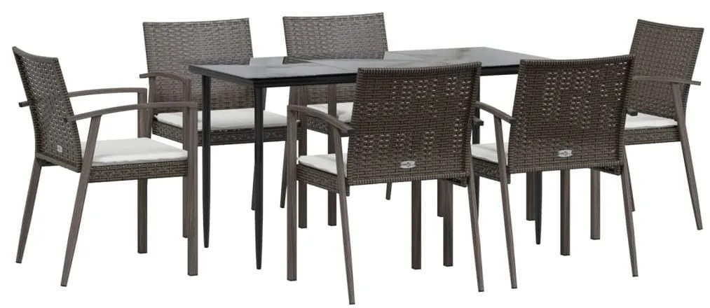 7 pcs conjunto de jantar p/ jardim c/ almofadões vime PE e aço
