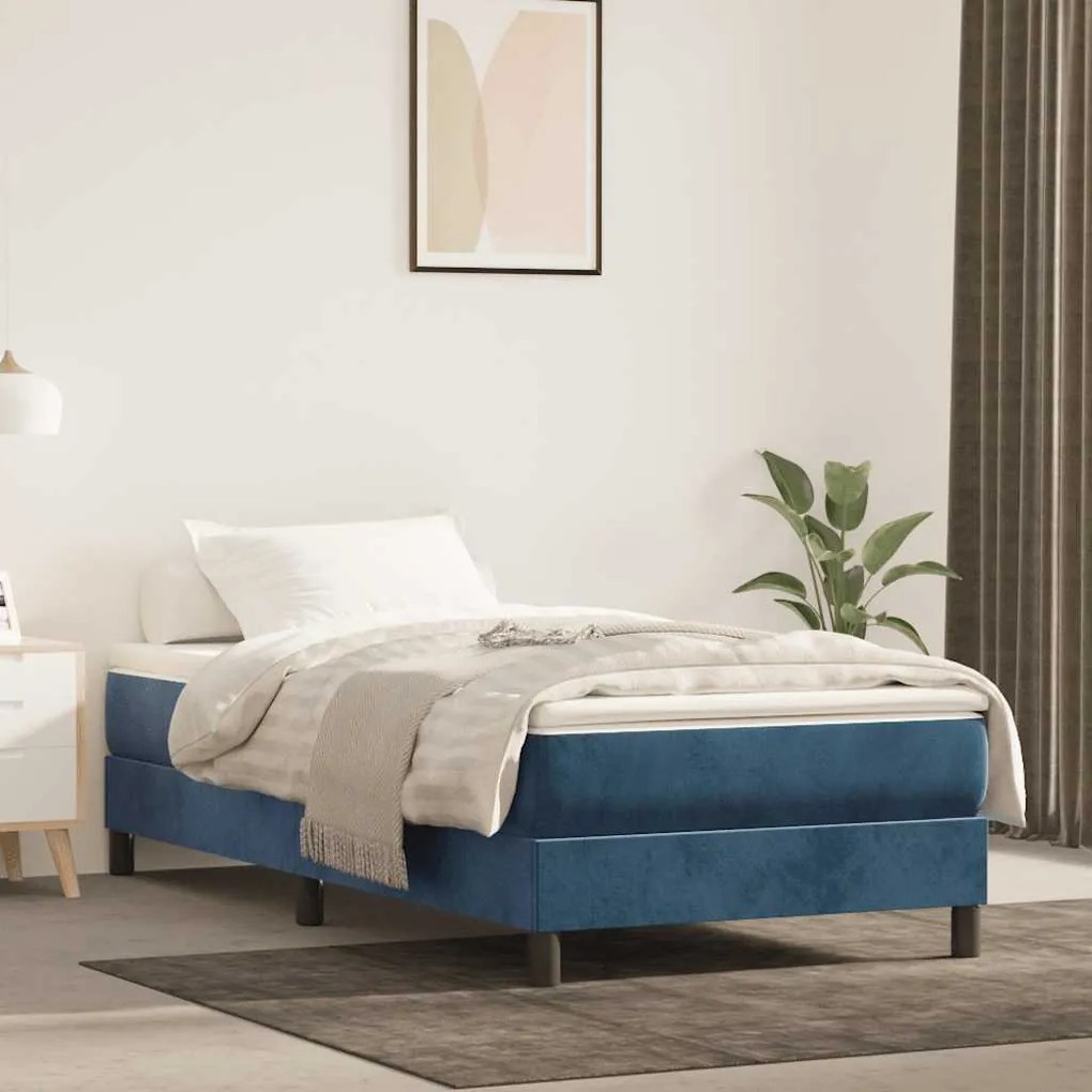 vidaXL Colchão de molas ensacadas 100x220x20 cm veludo azul-escuro