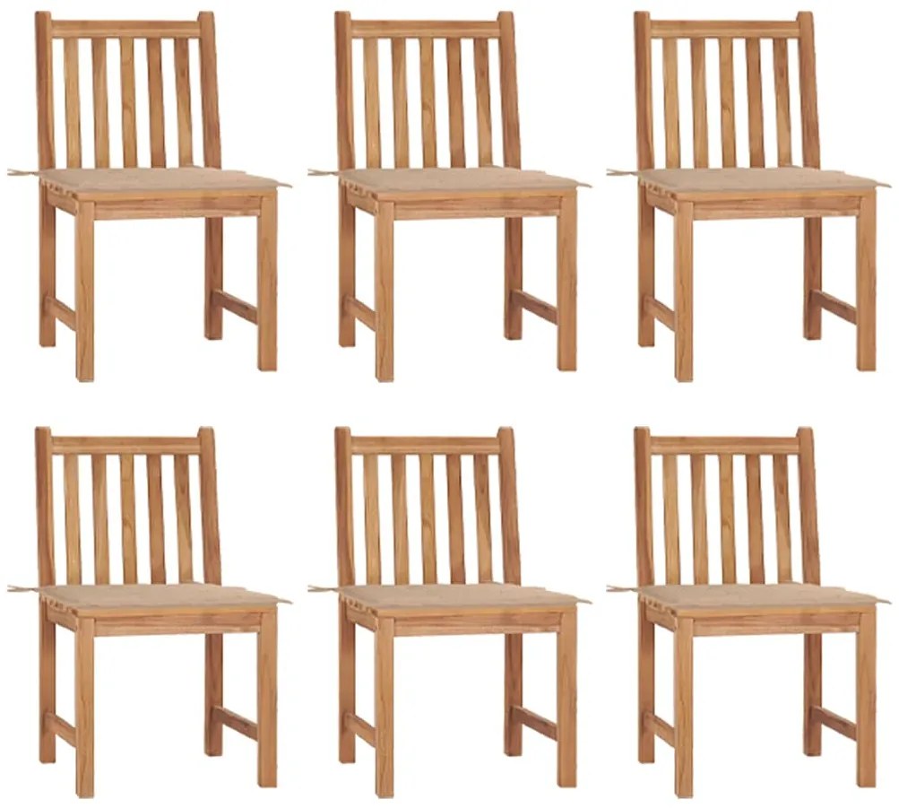 Cadeiras de jardim 6 pcs c/ almofadões madeira de teca maciça