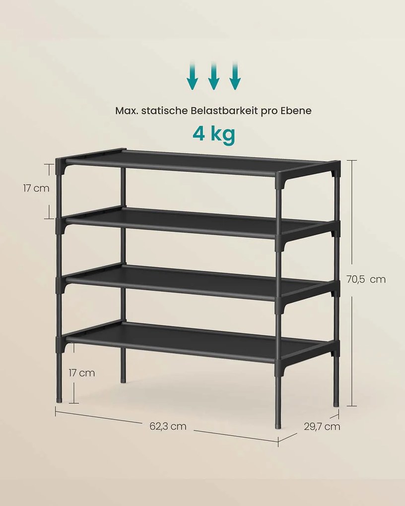 Sapateira com vários níveis 29,7 x 62,3 x 70,5 cm, economiza espaço para o corredor e a área de entrada Preto