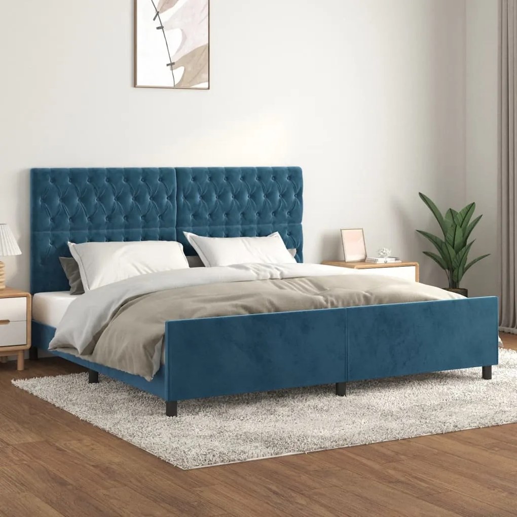 Estrutura de cama sem colchão 200x200 cm veludo azul-escuro