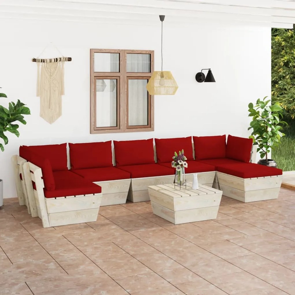 8 pcs conjunto lounge de paletes + almofadões madeira de abeto