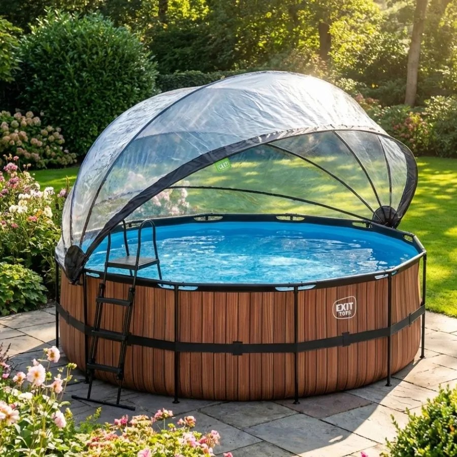 Piscina Redonda Wood ø450x122cm com bomba de filtro de areia e cúpula - Castanha