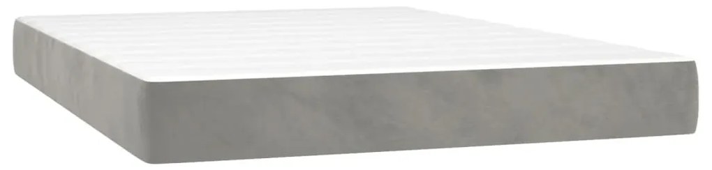 Cama box spring c/ colchão/LED 140x200 cm veludo cinzento-claro