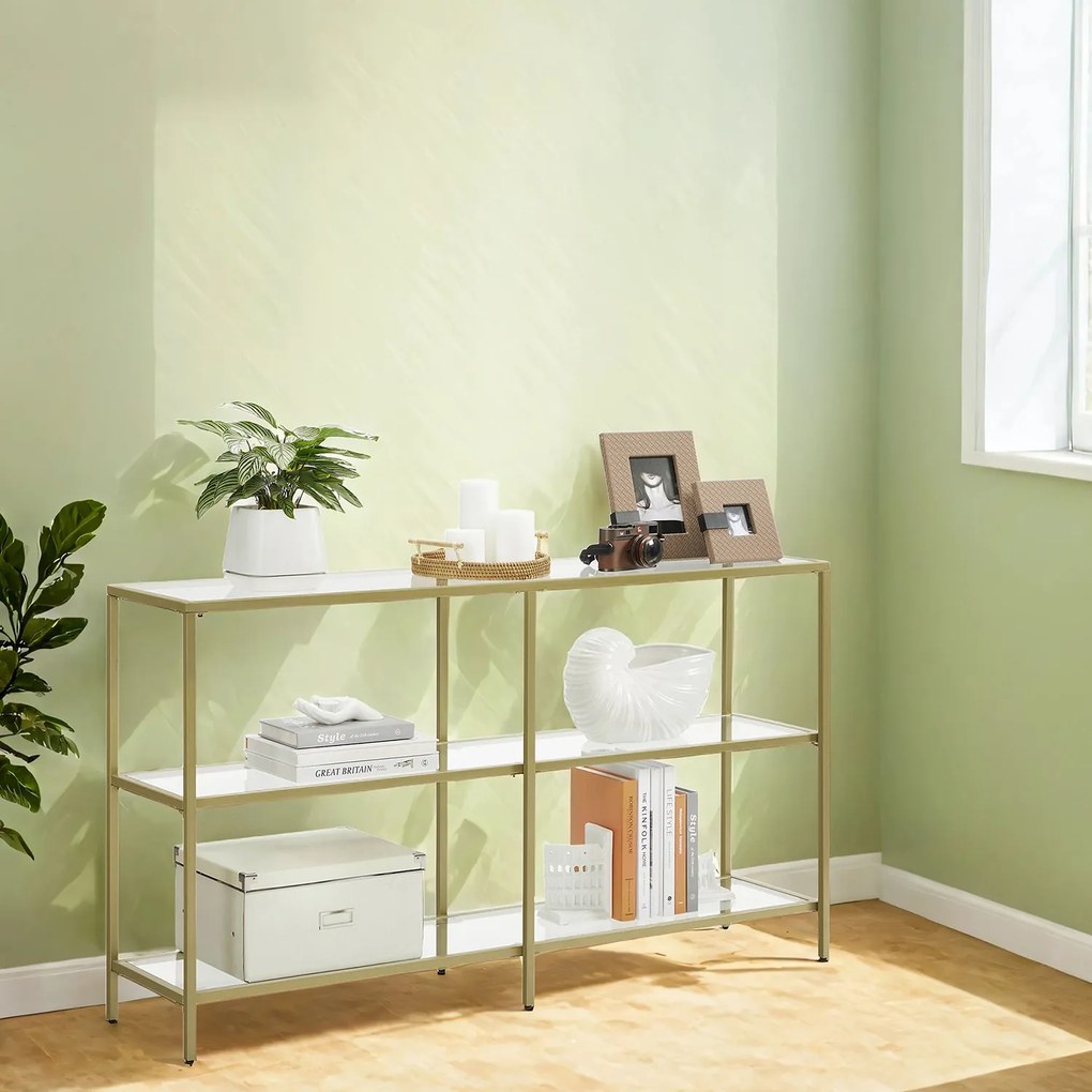 Mesa consola com 3 níveis 30 x 130 x 73 cm dourado e transparente