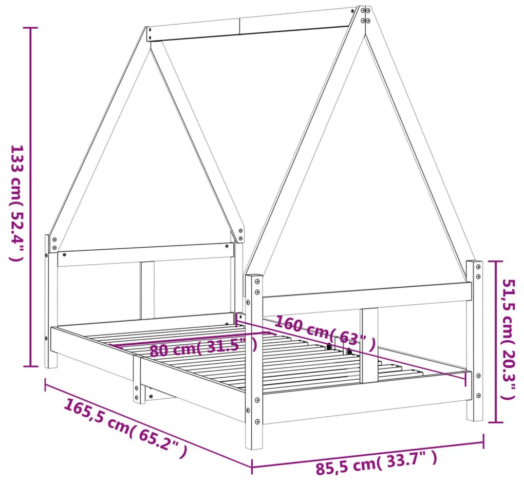 Estrutura de cama infantil 80x160 cm pinho maciço branco