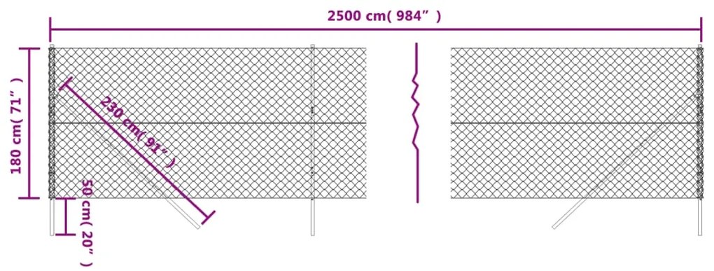 Cerca de arame 1,8x25 m prateado