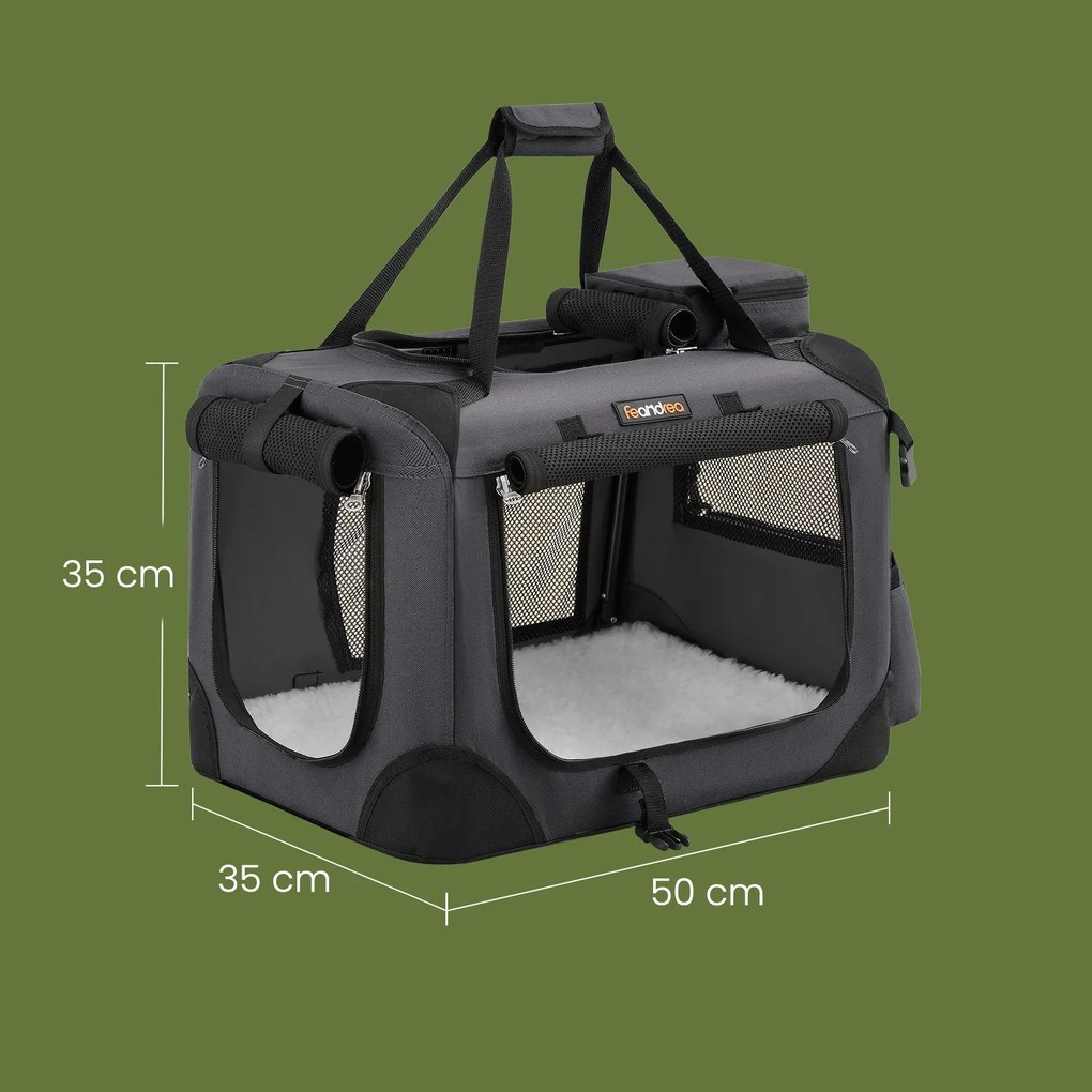 Caixa dobrável para cães, caixa de transporte, bolsa para cães 50 x 35 x 35 cm cinzento