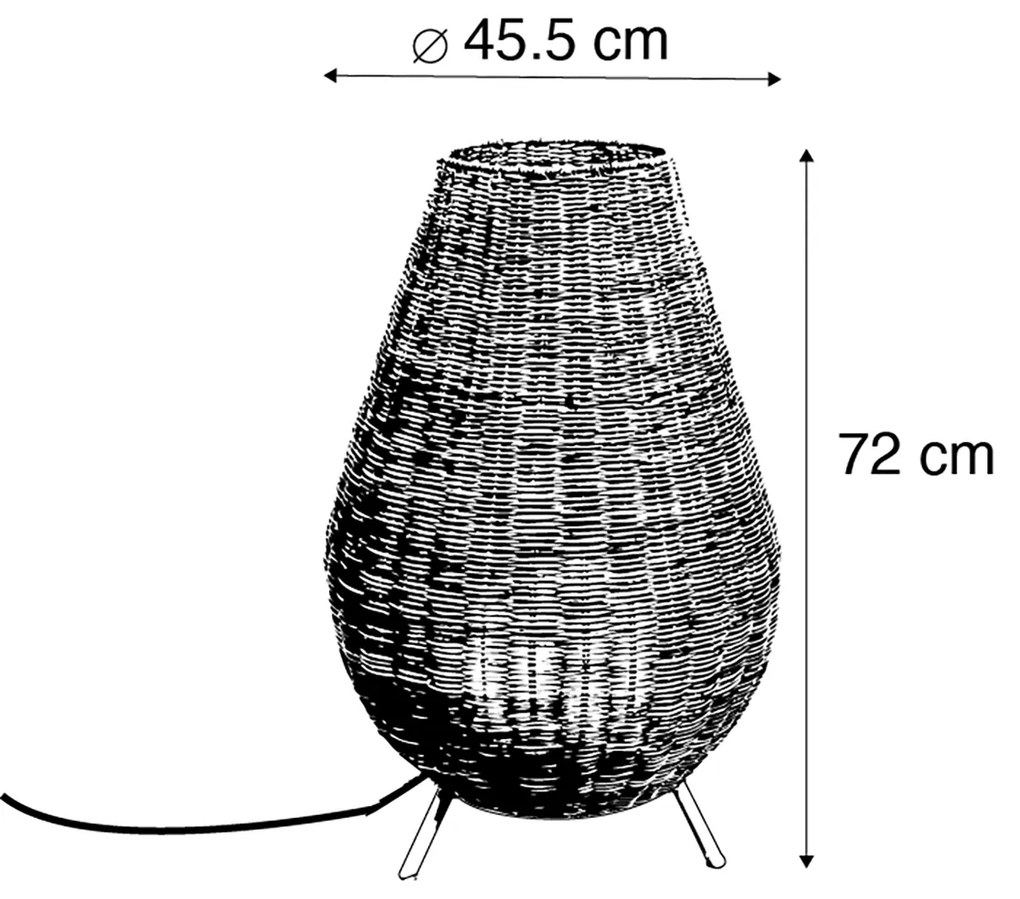 Candeeiro de pé de vime regulável IP65 com controlo remoto - Saona