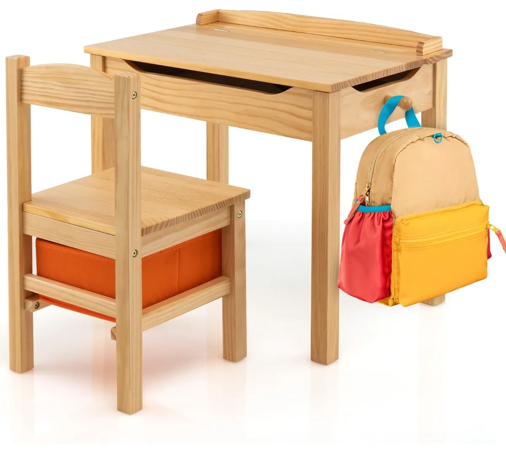 Conjunto de mesa e cadeira para crianças de estudo e brincar com gaveta de arrumação Natural