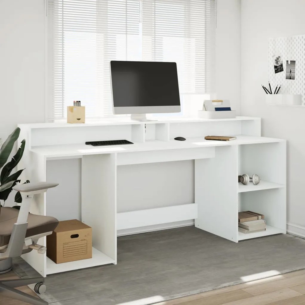 Secretária c/ luzes LED 160x55x91cm derivados de madeira branco