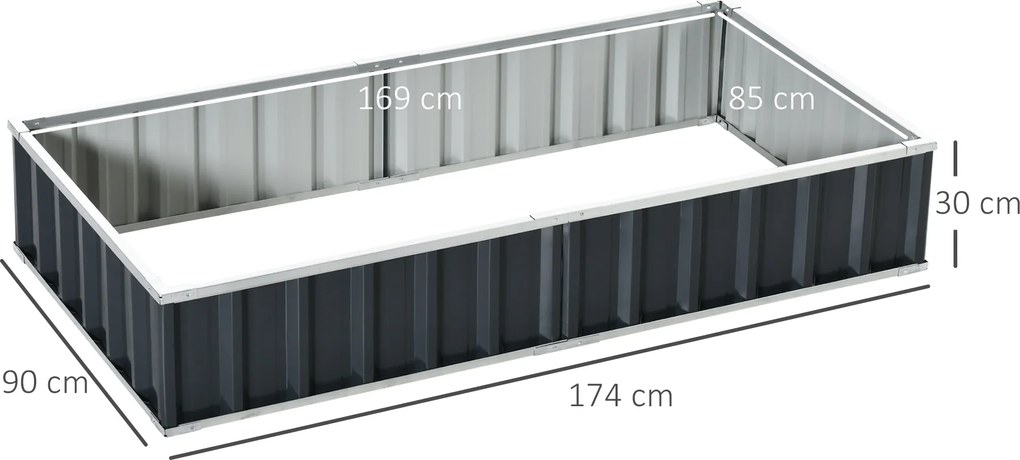 Caixa de Plantação de Aço Inclui Luvas Caixa de Plantio Retangular para Cultivos de Plantas e Flores para Terraço Balcão Exterior 174x90x30 cm Cinza