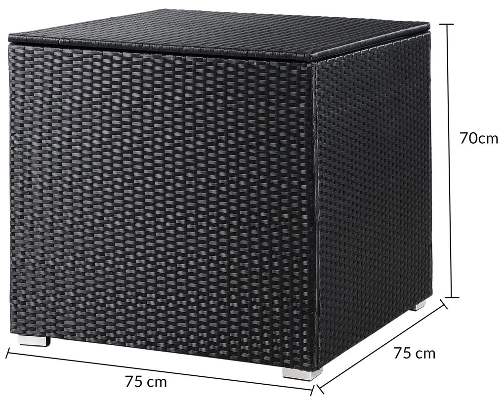 Caixa Arrumação Jardim para almofadas Polyrattan 75 x 75 x 70 cm 318L Preta