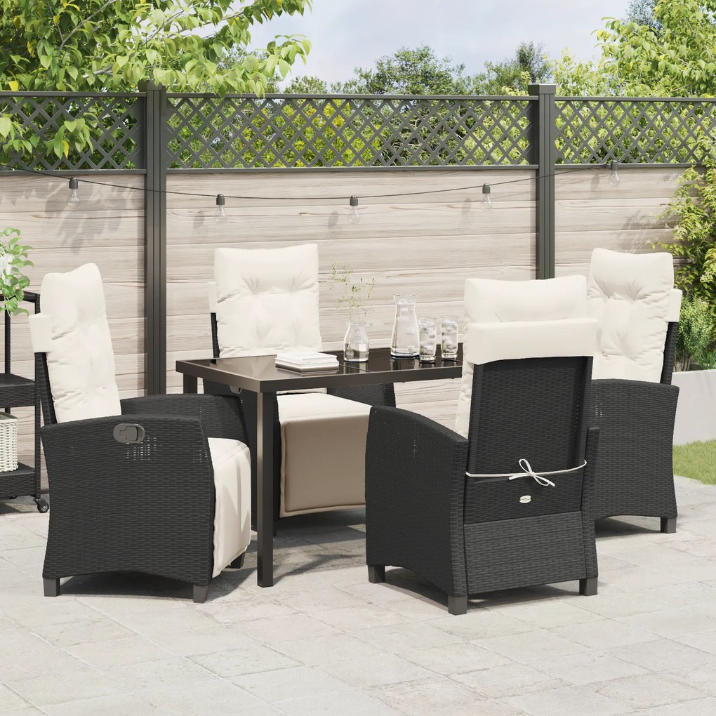 Conjunto de Jantar de Jardim de 5 Peças Vime PE Preto