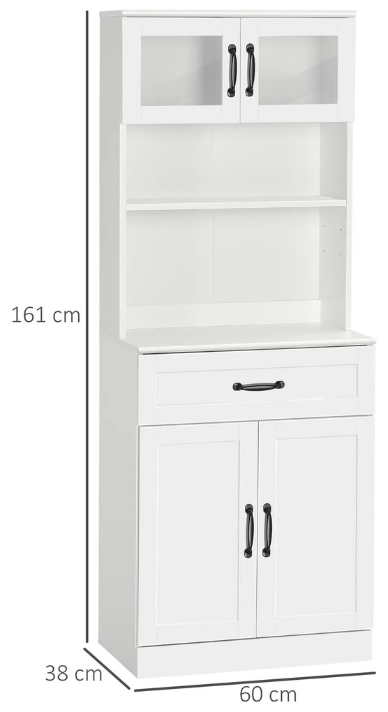 Armário de Cozinha com 4 Portas Gaveta e Prateleiras Ajustáveis para Sala de Jantar Estilo Moderno 60x38x161 cm Branco