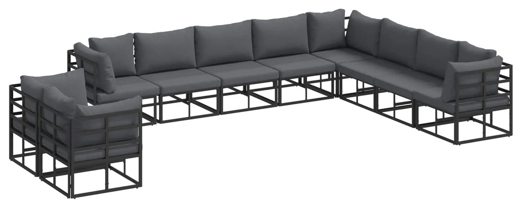 vidaXL Conjunto de Sofá de Jardim com almofada 10 pcs Preto Alumínio