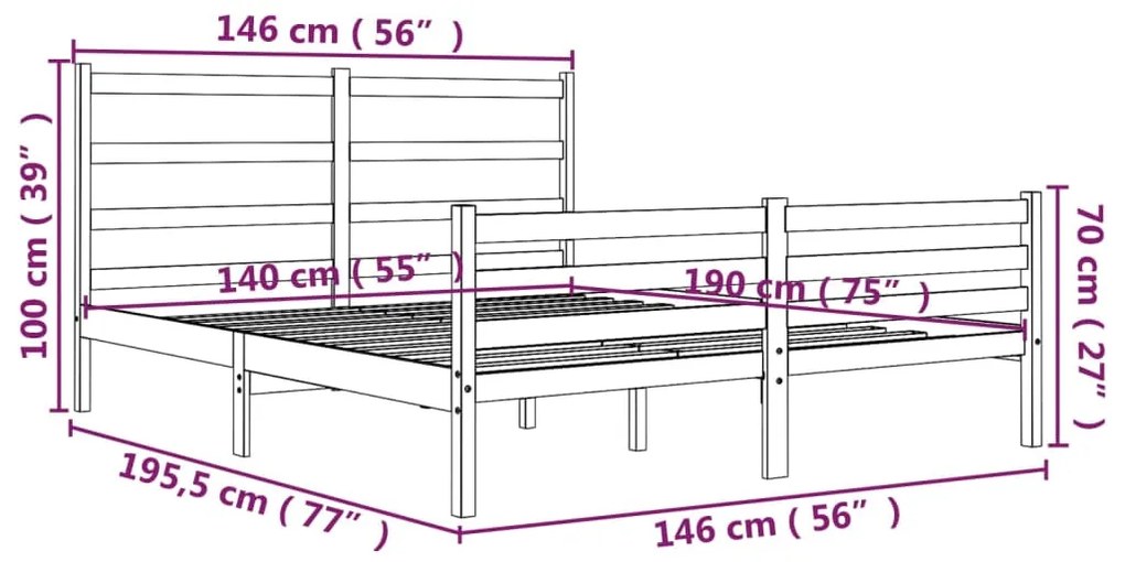 Estrutura de cama 140x190 cm pinho maciço branco