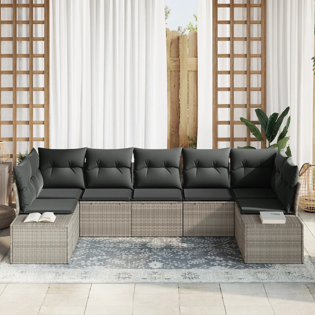 Conjunto de Sofás para Jardim de 7 Peças com Almofadas Cinza-Claro em