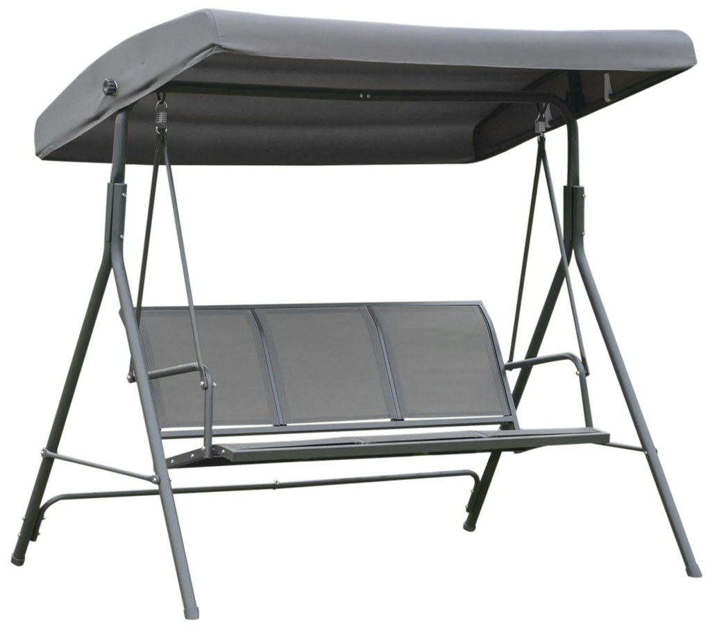 Outsunny Baloiço Jardim de 3 Lugares com Toldo Ajustável Encosto Respirável e Estrutura de Aço para Terraço Balcão Exterior 175x118x159 cm Cinza