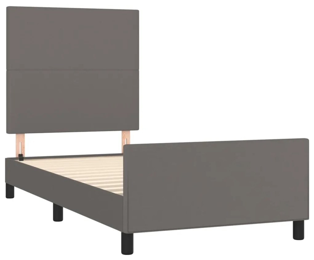 Estrutura cama c/ cabeceira couro artificial 90x190 cm cinzento
