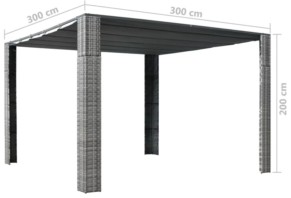 Gazebo ccom teto em vime PE 300x300x200 cm cinzento e antracite