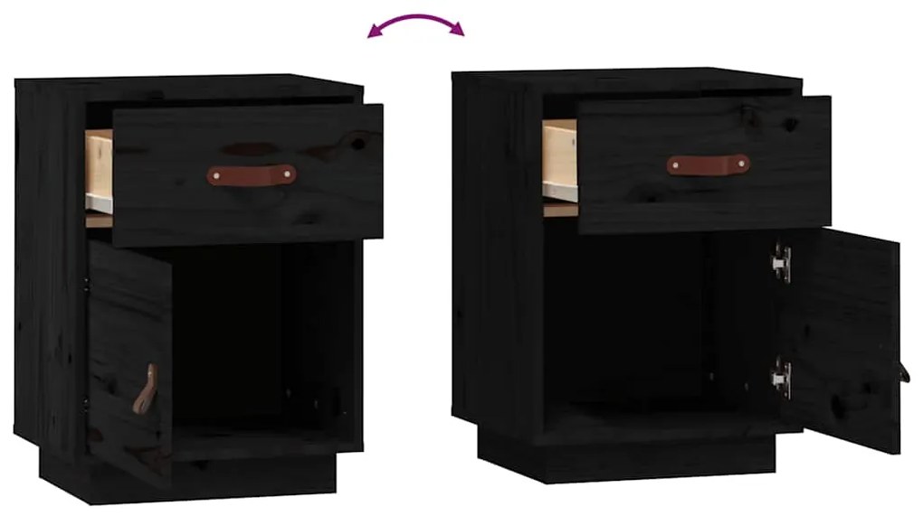 Mesas de cabeceira 2 pcs 40x34x55 cm pinho maciço preto
