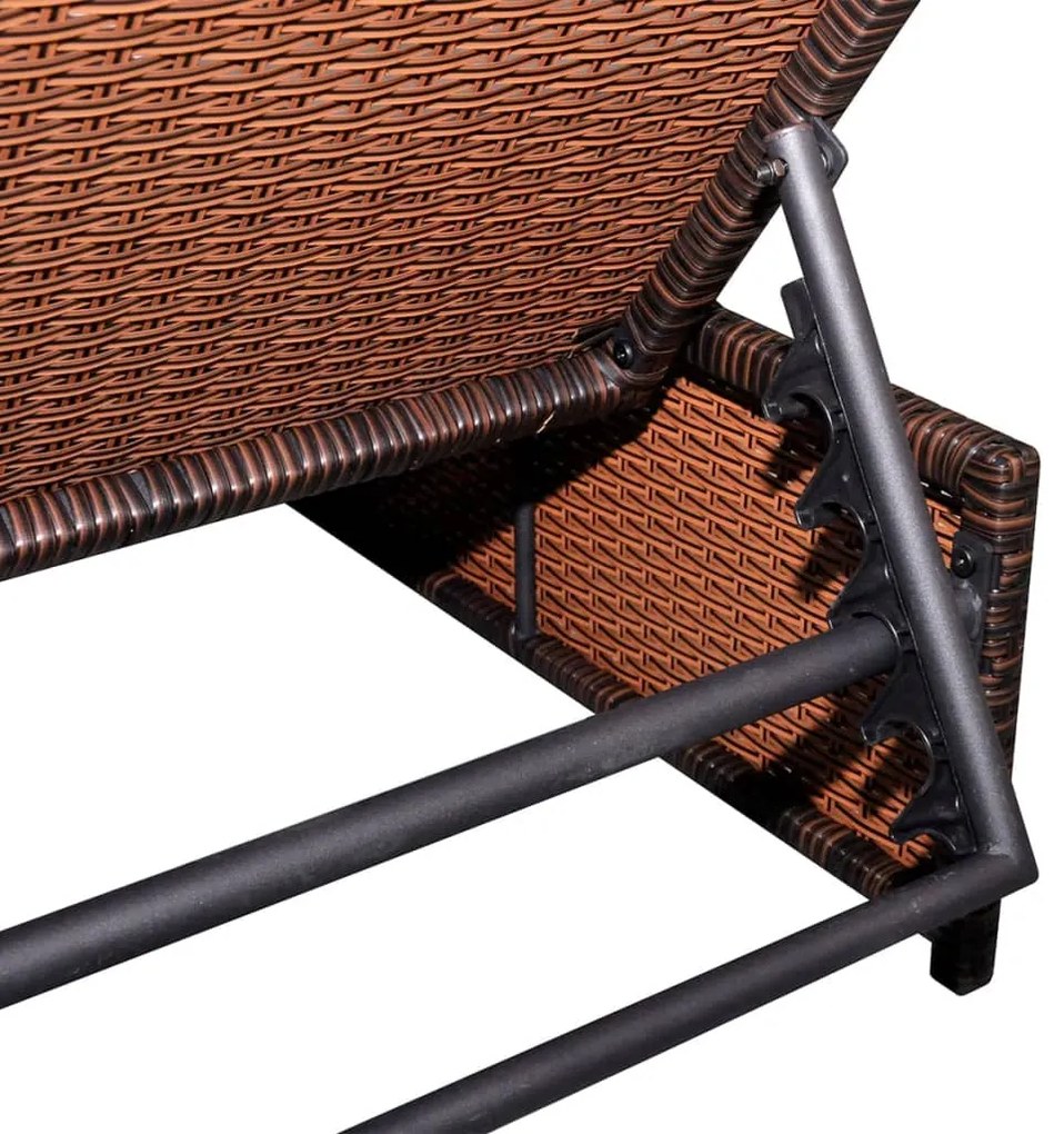 Cadeiras jardim reclináveis 2 pcs c/ mesa vime PE castanho