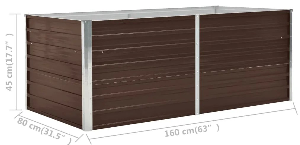 Canteiro de jardim elevado 160x80x45cm aço galvanizado castanho