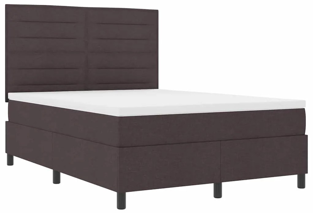 Cama Box com Colchão e LED - Castanho Escuro, 140 x 200 cm, Tecido