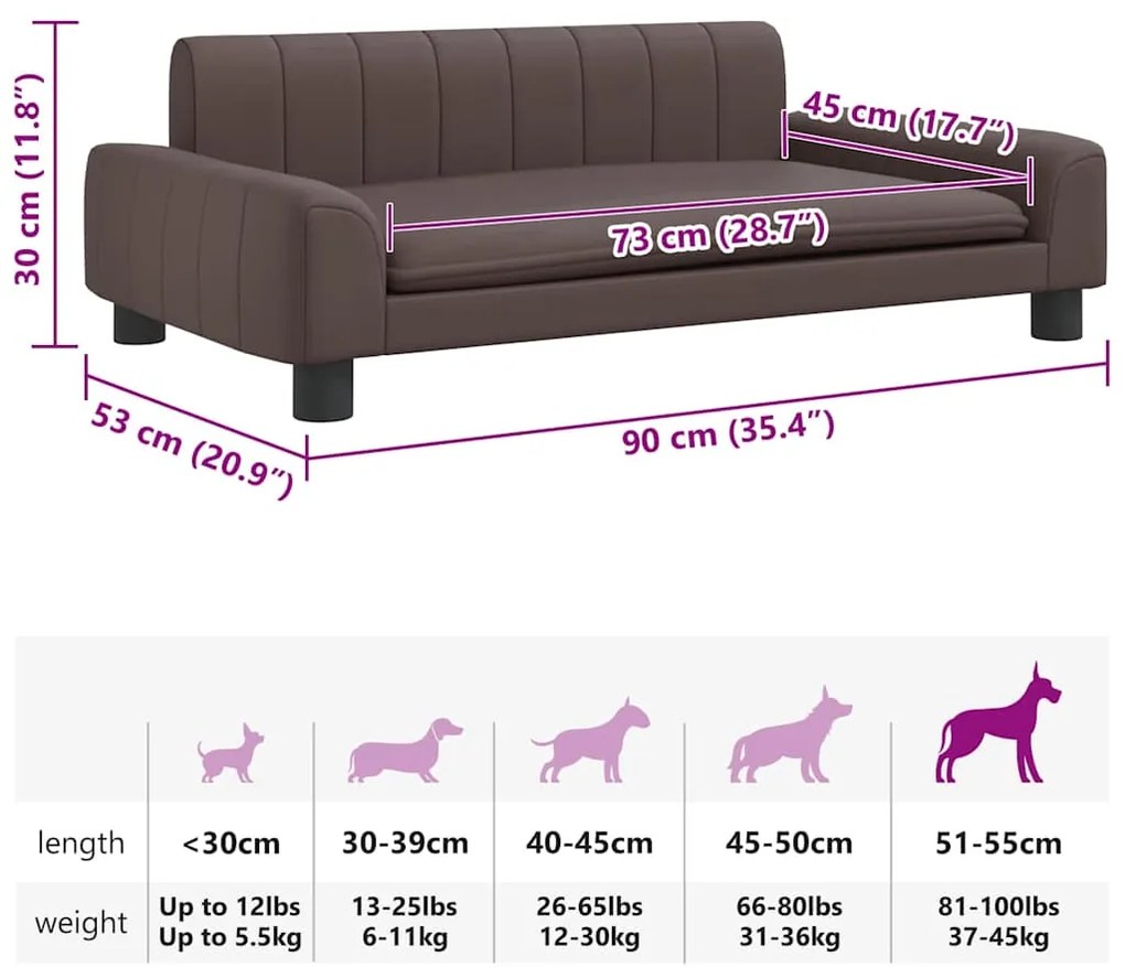 Cama para cães 90x53x30 cm couro artificial castanho