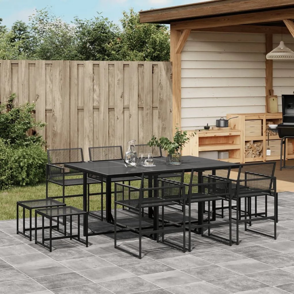 vidaXL 11 pcs conjunto de jantar para jardim vime PE preto