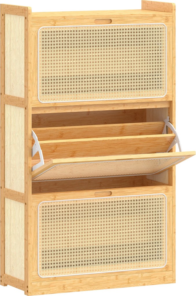 HOMCOM Sapateira com 2 Compartimentos Basculantes Sapateira Estreita com Prateleiras Ajustáveis para 21 Pares 69x29x119,8 cm Madeira | Aosom Portugal
