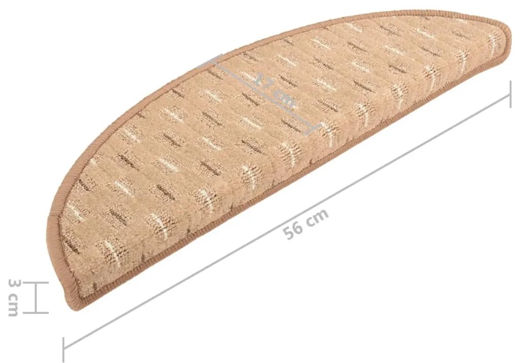 Tapete/carpete para degraus 15 pcs 56x17x3 cm castanho-claro