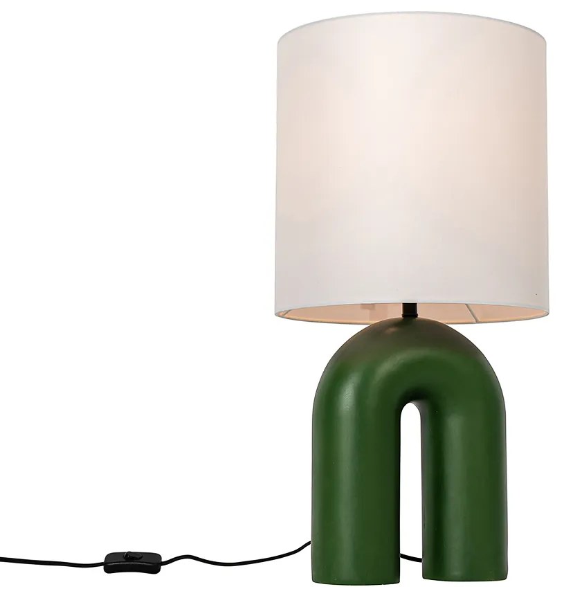 Candeeiro de mesa design verde com abajur de linho branco - Lotti Design,Moderno