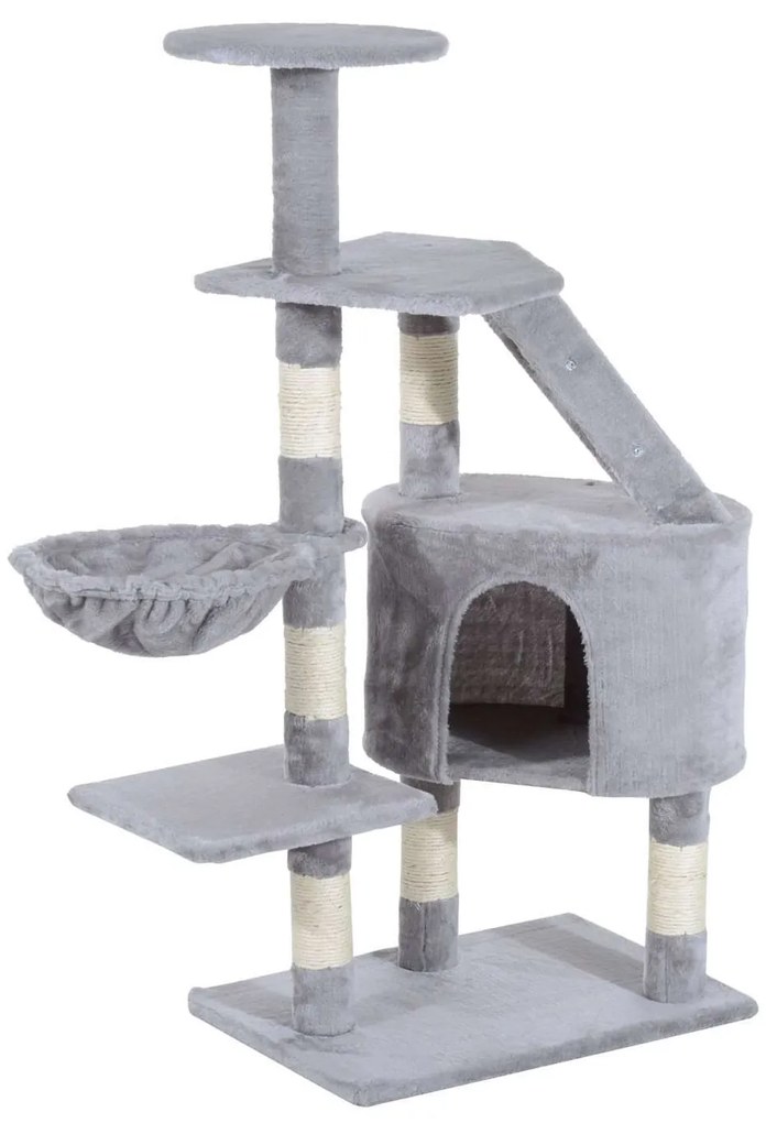 PawHut Arranhador Gatos Postes Escadas Caverna Rede Plataformas Sisal Natural Centro Atividades 55x40x125 cm