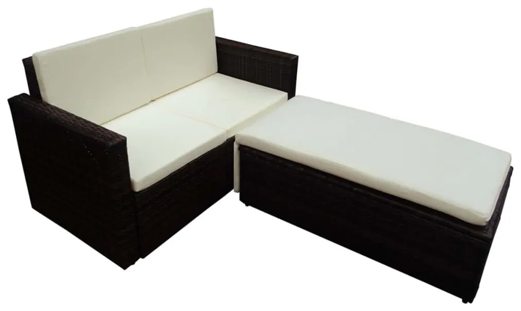 2 pcs conjunto lounge jardim c/ almofadões vime PE castanho