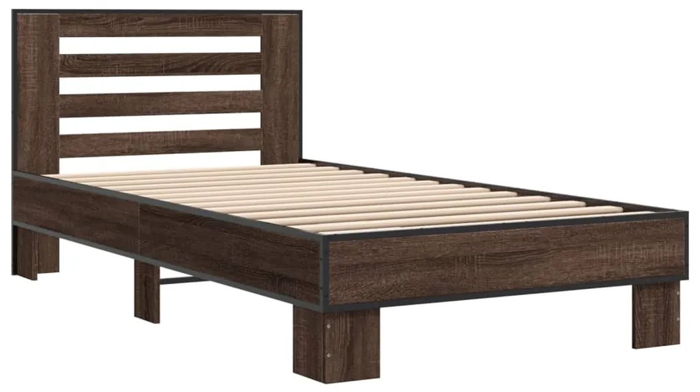 Estrutura de cama derivados de madeira/metal carvalho castanho