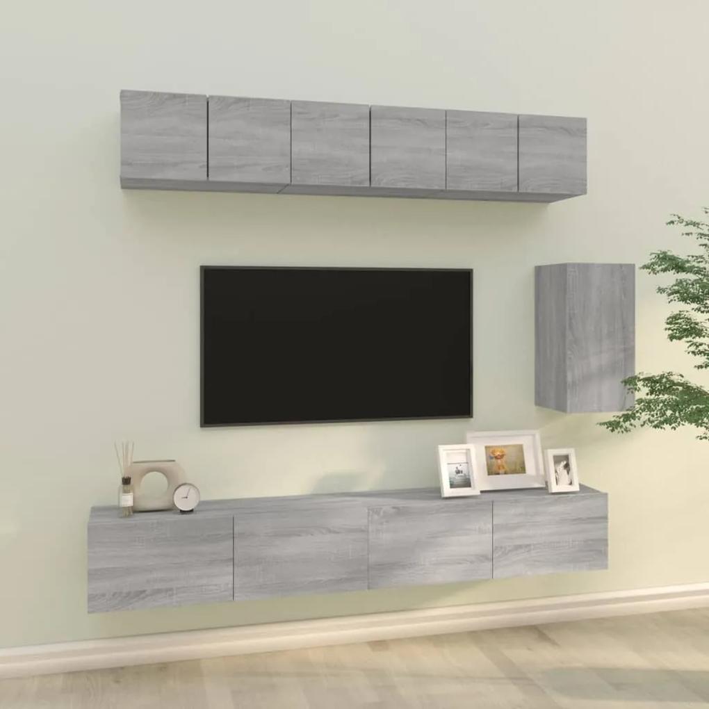 6 pcs conjunto móveis TV derivados de madeira cinzento cinzento