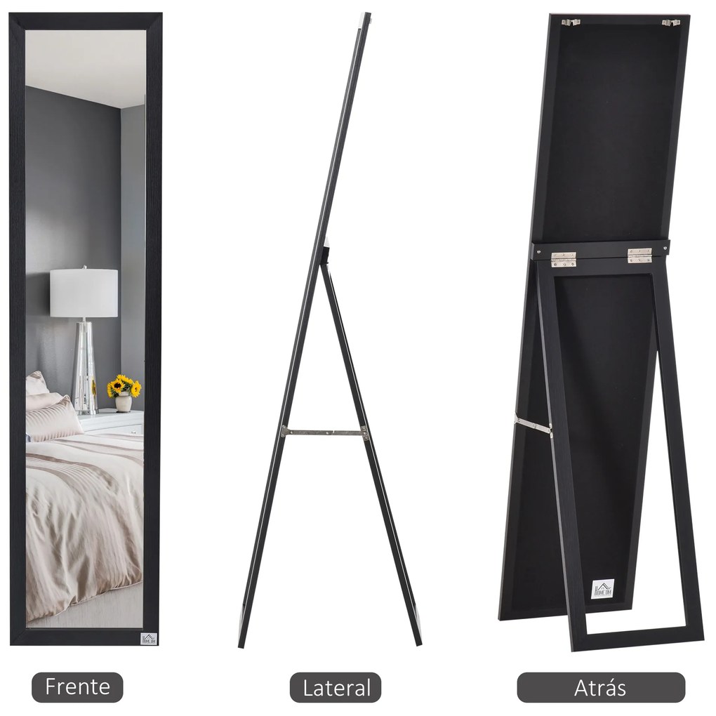 Espelho de Pé de Corpo Inteiro Espelho de Parede com 2 Formas de Uso para Dormitórios Corredor 37x48x152cm Preto