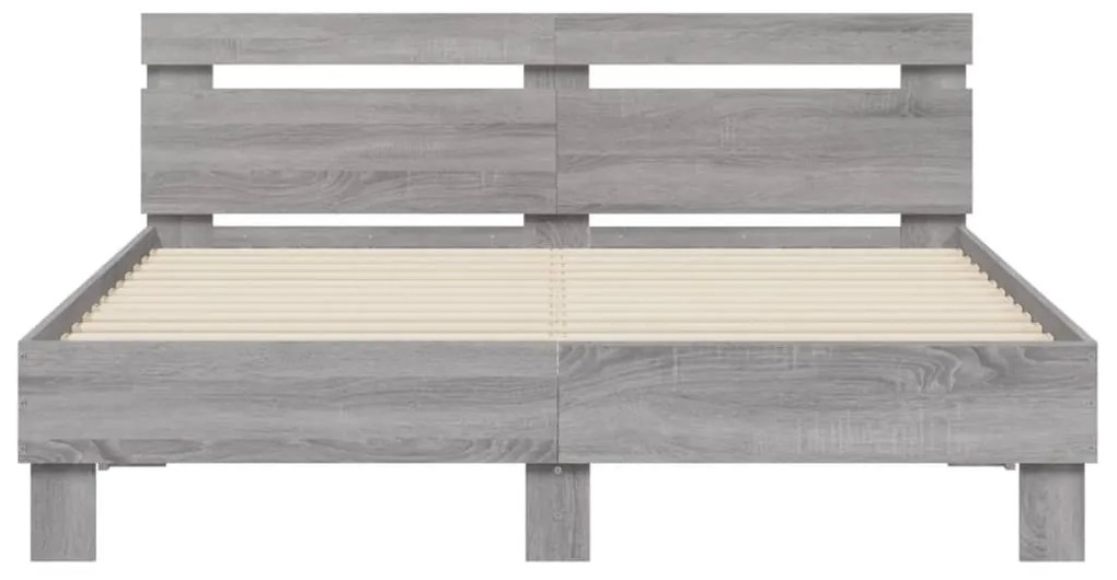 Estrutura cama c/ cabeceira/luzes LED 140x200cm cinzento sonoma