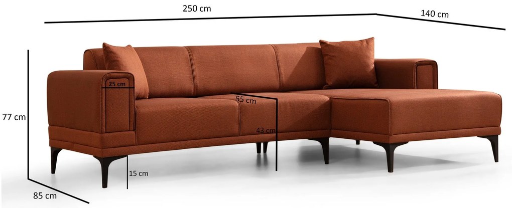 Sofá-Cama de Canto Horizon – Vermelho Telha – 250x140 cm