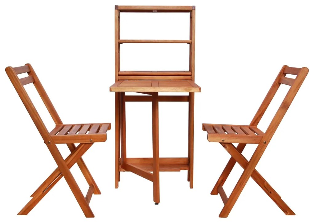 3 pcs conjunto de bistrô dobrável madeira de acácia maciça