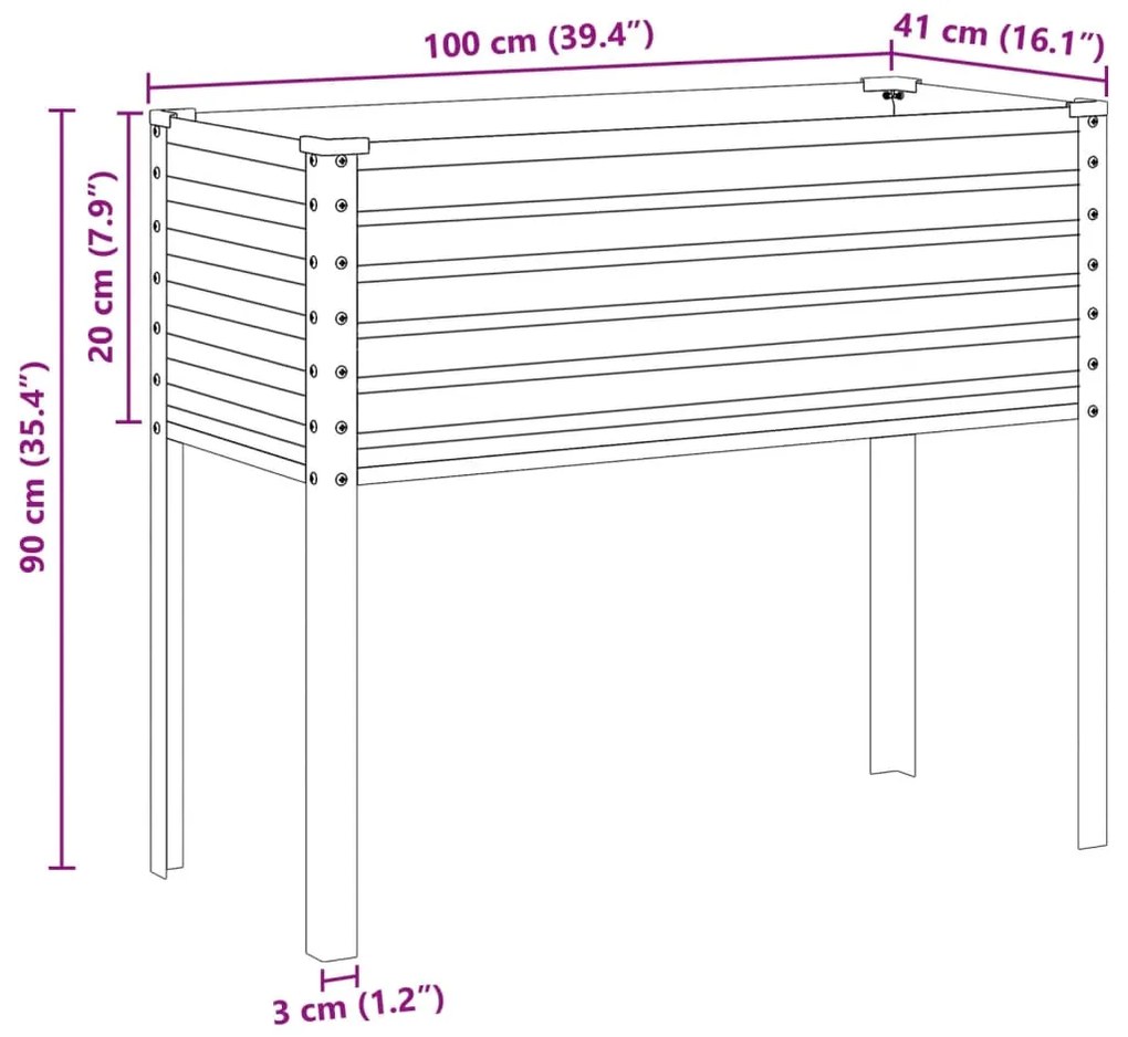 Vaso/floreira de jardim 100x41x90 cm aço verde