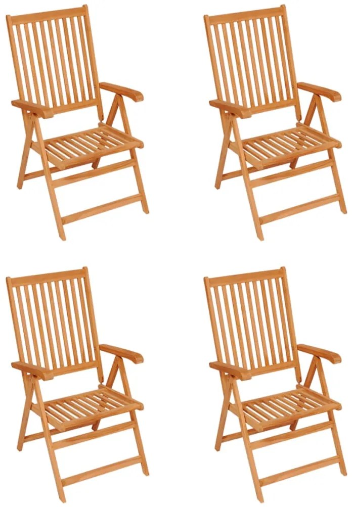 Cadeiras jardim c/ almofadões xadrez cinzento 4 pcs teca maciça