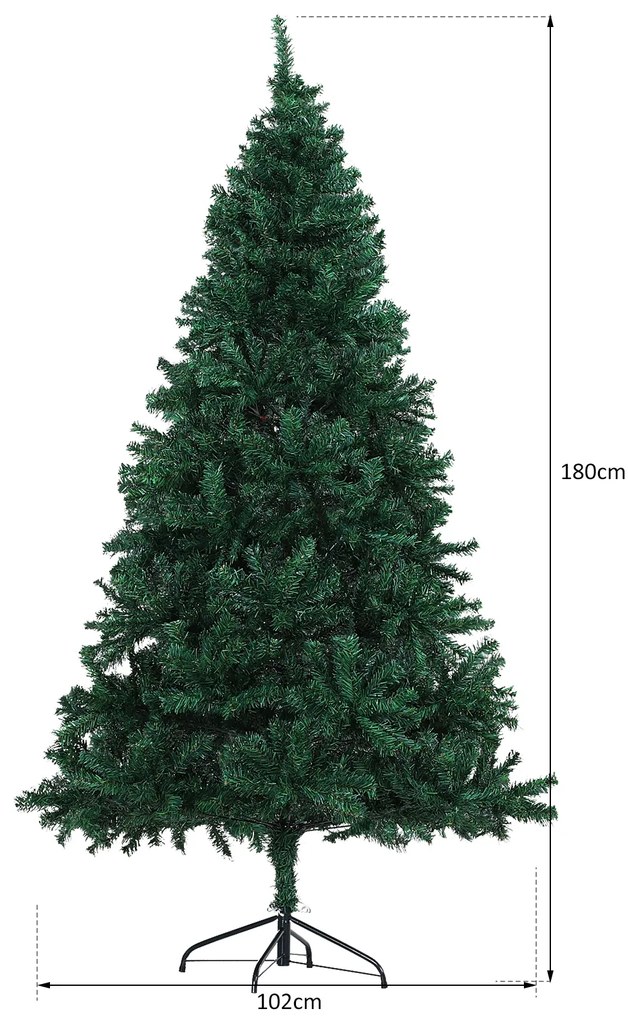 Árvore de Natal Decoração Artificial de Natal de Pinheiro de Ф102x180cm com Suporte Metálico 1000 Ramos Verde PVC