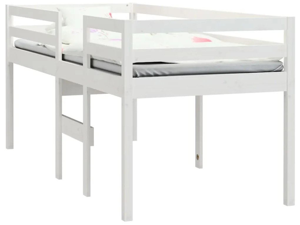 Cama alta 90x200 cm madeira de pinho maciça branco
