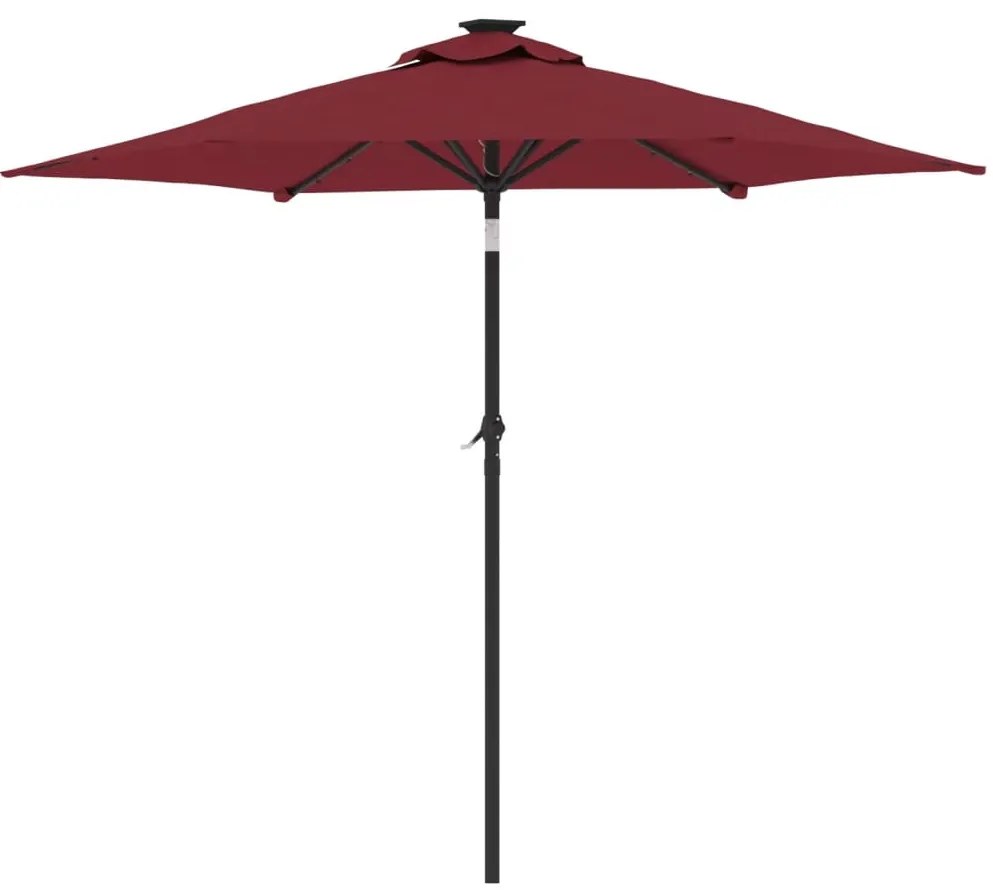 Guarda-sol jardim c/ LEDs e poste de aço 225x225x212 cm bordô
