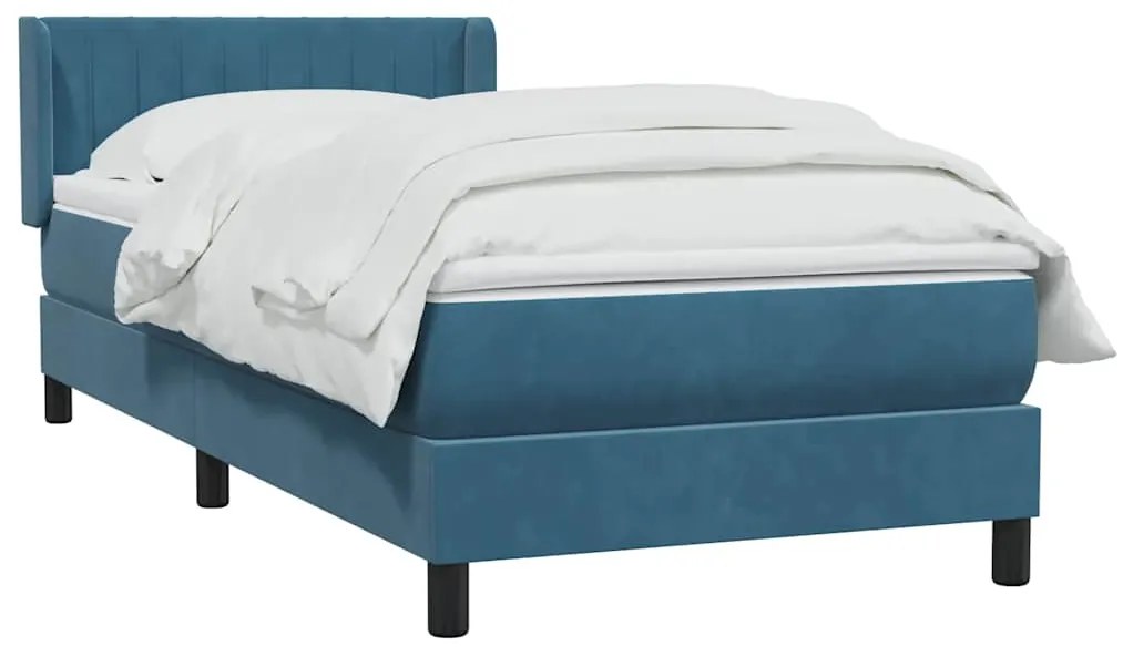 Cama com molas/colchão 90x220 cm veludo azul-escuro