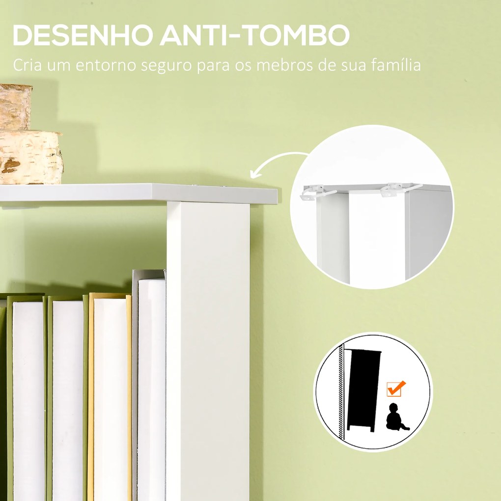 Estante de Livros em Forma de S Estante com 5 Prateleiras Abertas para Escritório Anti-Tombo 33x28x161cm Branco e Cinza Claro